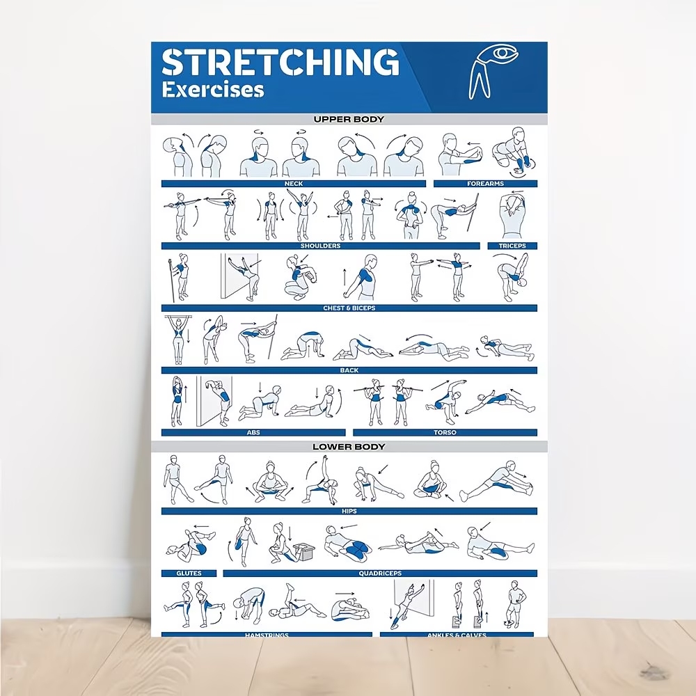 Home Gym Full Body - Moderner, etikettierter Leinwanddruck mit Ganzkörper-Stretching-Motiv für